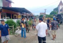 Semangat Gotong Royong, Babinsa Koramil 20/Raya Kahean Bersama Warga Bongkar Jembatan Gorong-Gorong di Kelurahan Sindar Raya